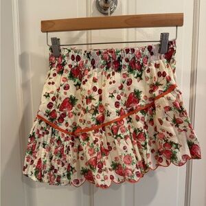 LoveShackFancy Cream and Red Floral Mini Skirt